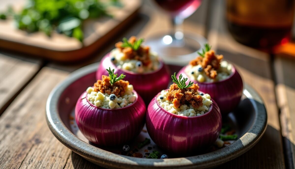 Délicieux Oignons Rouges Farcis aux Lardons et Fromage Bleu : Une Explosion de Saveurs à Découvrir