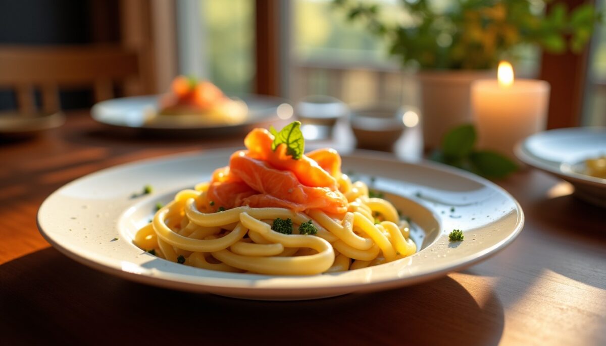 Délicieuses pâtes crémeuses au saumon fumé et fromage léger : un dîner familial savoureux