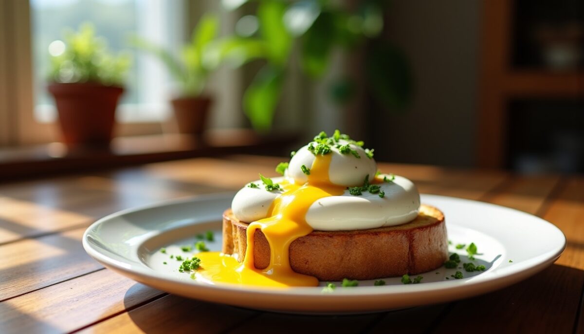 Délice de l'œuf poché sur toast croustillant nappé d'une onctueuse crème au bleu : une recette savoureuse à découvrir