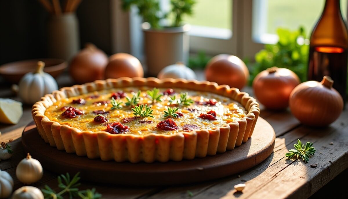 Délicieuse quiche légère aux oignons caramélisés et fromage de chèvre : une recette gourmande et saine