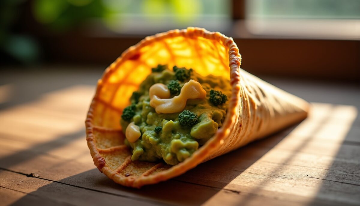Découvrez la recette gourmande du cornet croustillant garni de guacamole frais et de fromage fondant