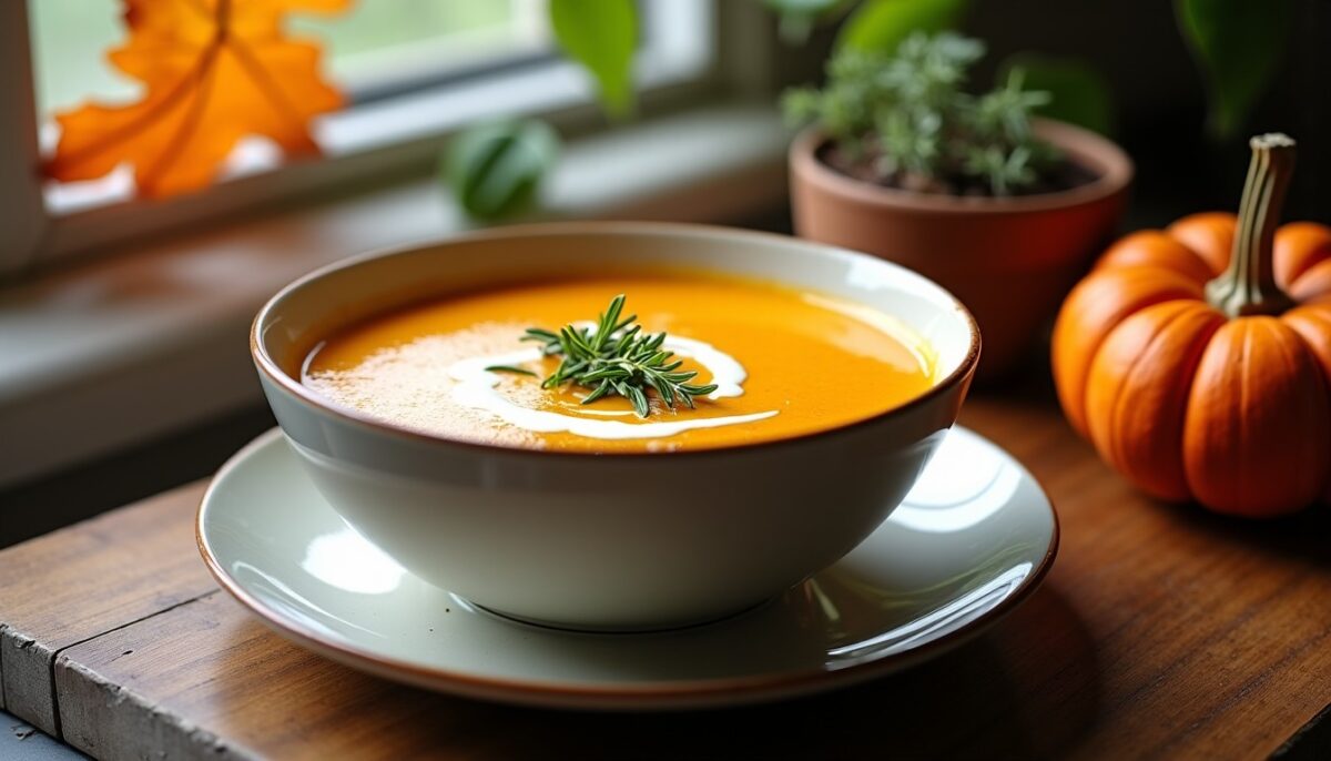 Soupe Onctueuse de Citrouille au Romarin et Crème de Soja : Une Recette Simple et Savoureuse