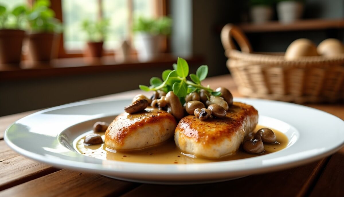 Délicieux filets de poulet aux champignons nappés d'une crème légère : une recette simple et gourmande