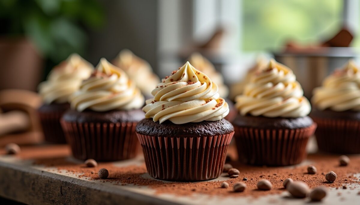Délicieux cupcakes au chocolat garnis d’un glaçage onctueux au fromage frais