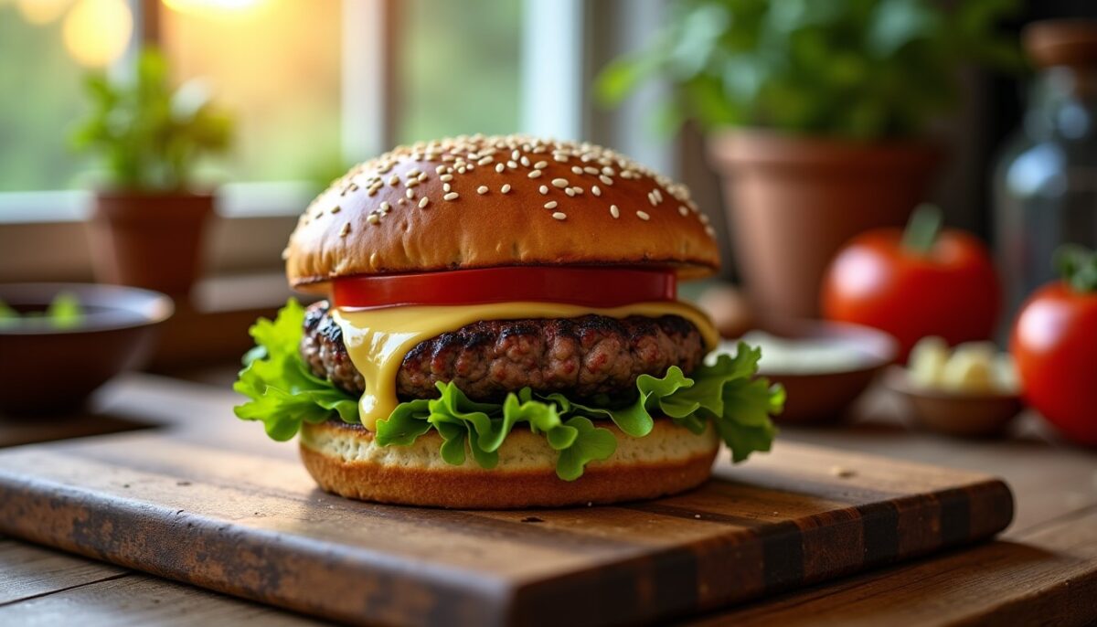 Délicieux hamburger gourmand au camembert fondant