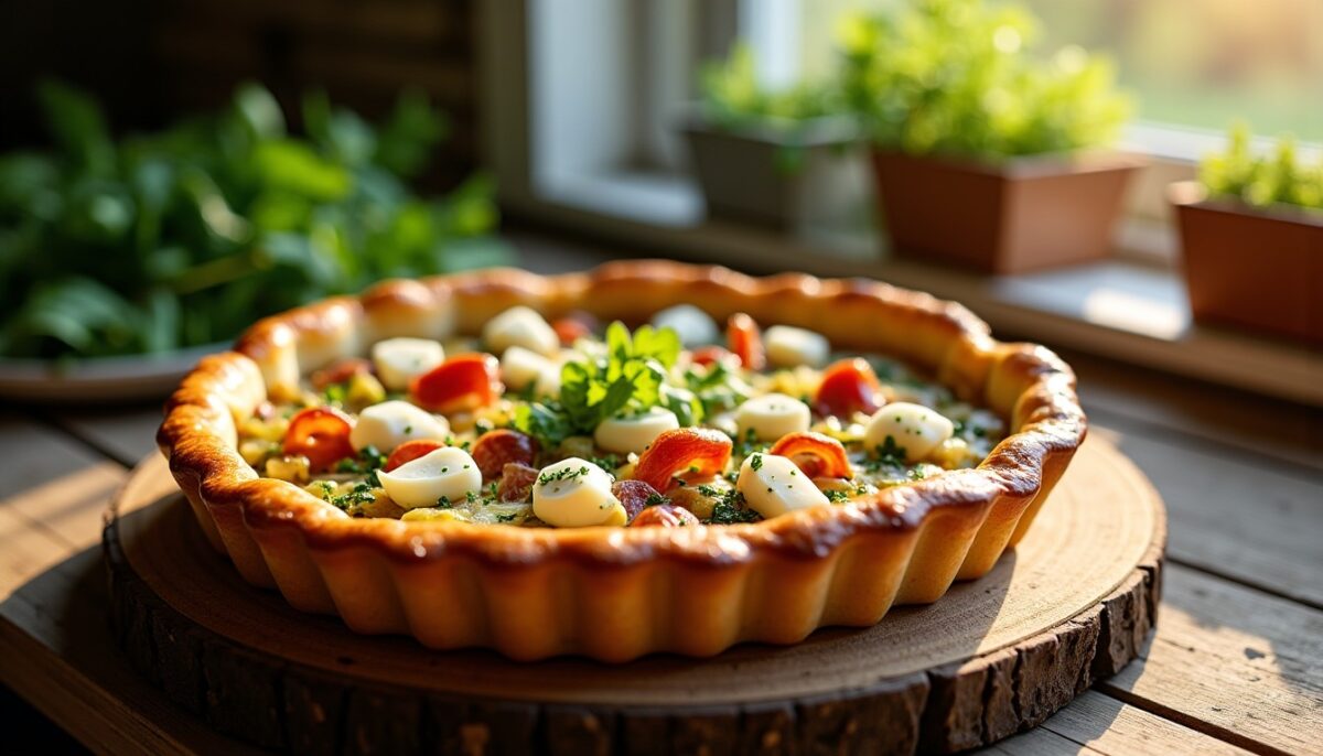 Délice salé : tarte rustique aux poireaux fondants, lardons croustillants et fromage bleu onctueux
