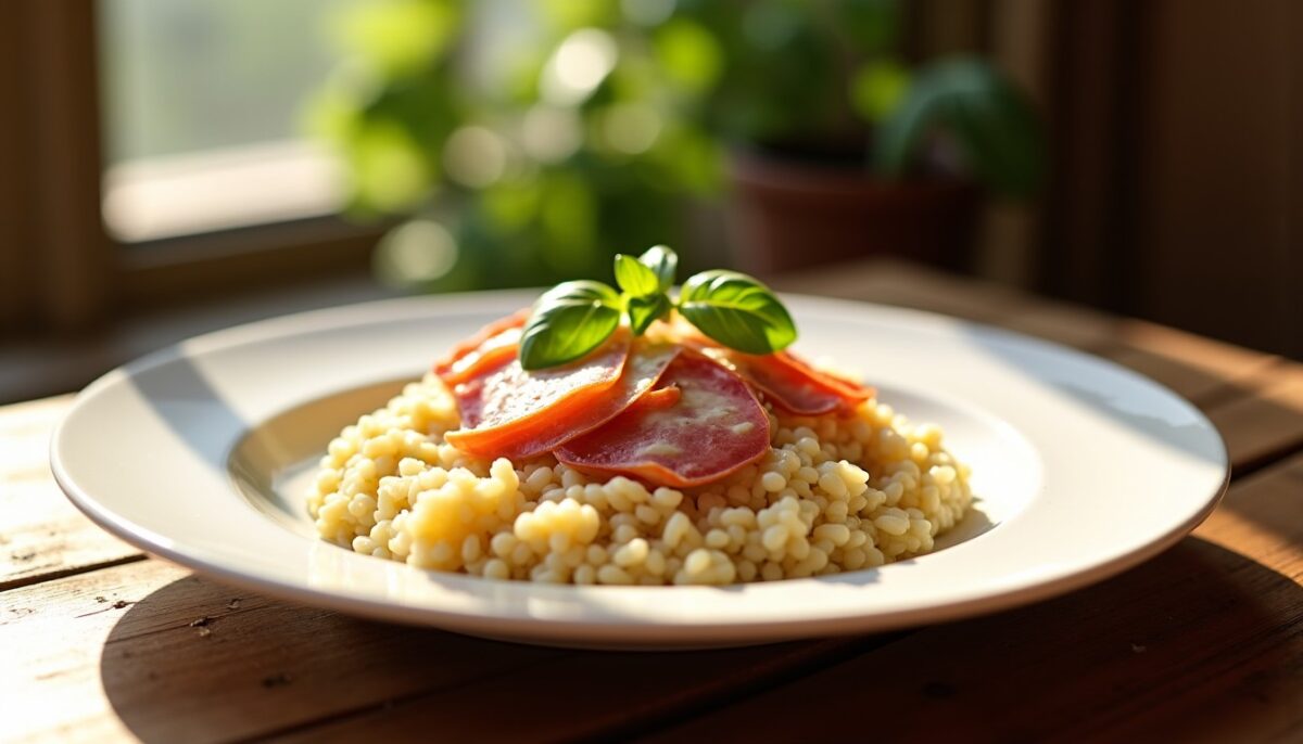 Recette facile et gourmande : risotto léger au jambon et mozzarella fondante