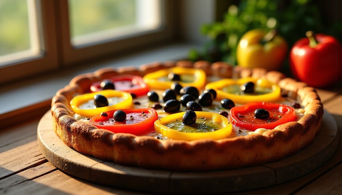 Délicieux cake aux trois poivrons, olives noires et fromage de brebis fondant