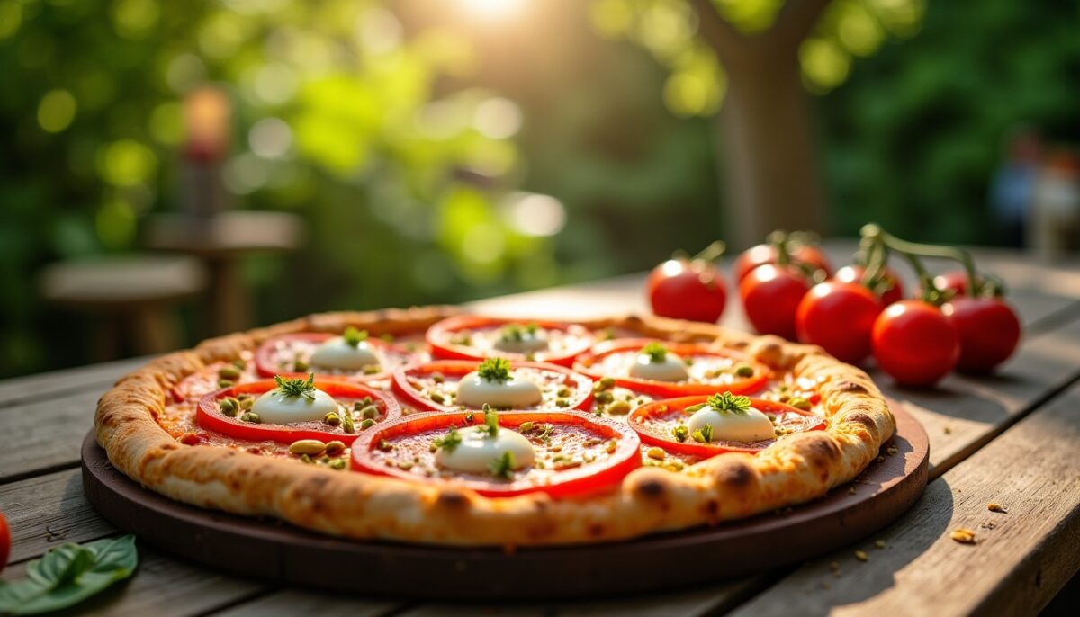 Délice express : pizzas au fromage frais, tomates juteuses et éclats de pistache