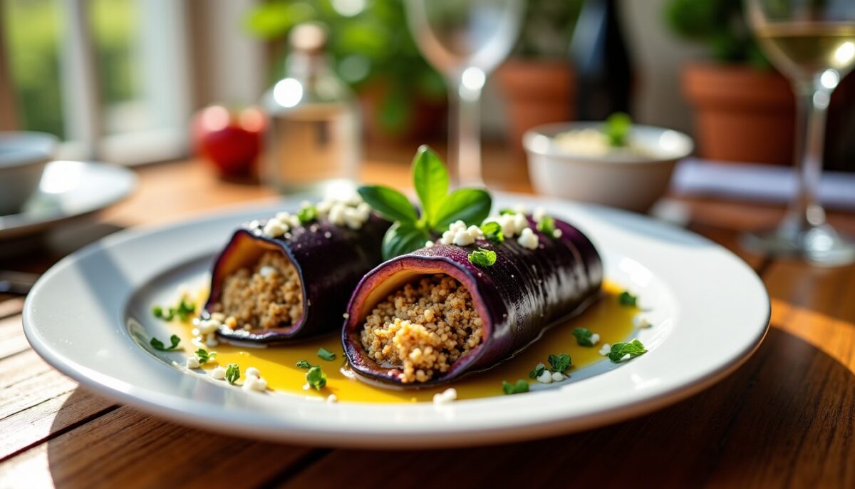 Délice végétarien : cannellonis d’aubergine farcis au quinoa et fromage frais