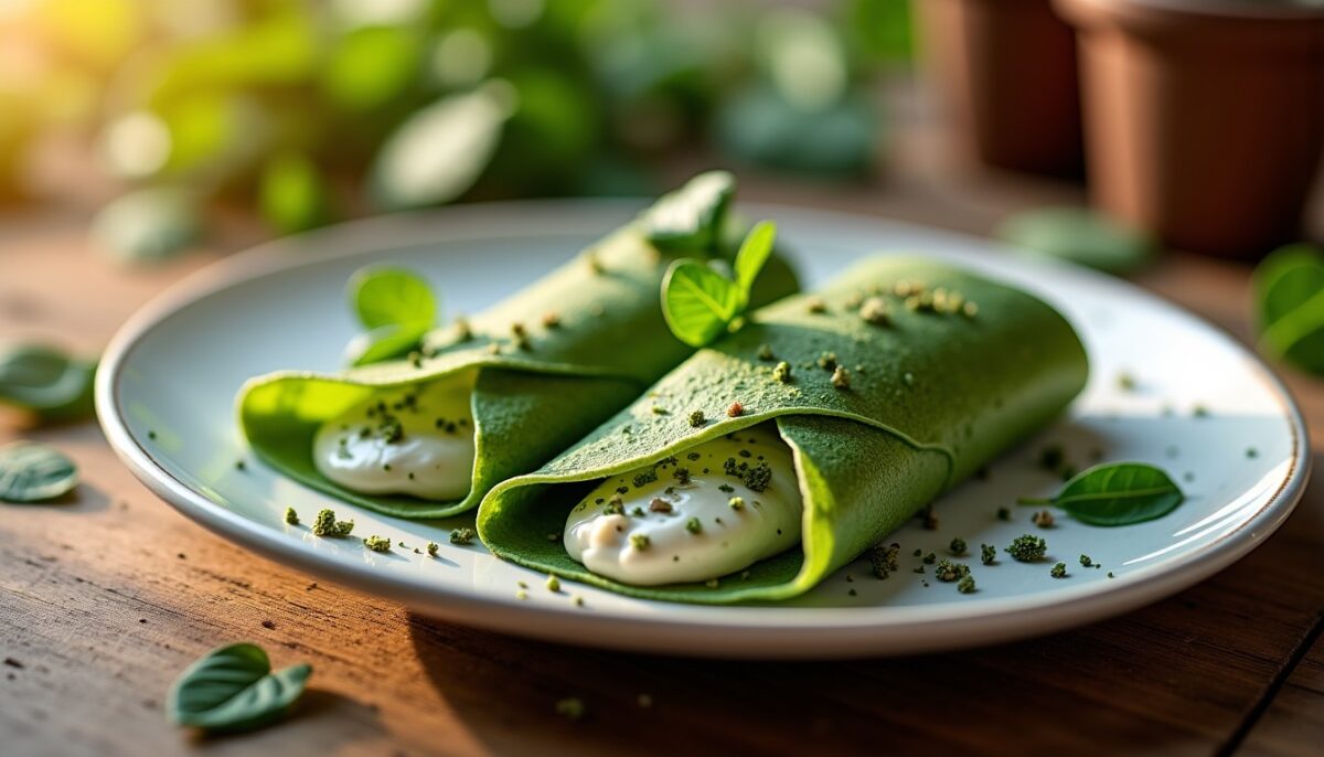 Délice Vert : Crêpes Fondantes aux Épinards et Tartinade Végétale Aroma aux Herbes de Provence