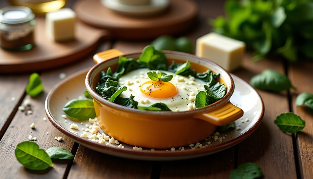 Délicieuse recette d'œuf cocotte au chèvre, épinards et chou : un plein de saveurs et de fraîcheur