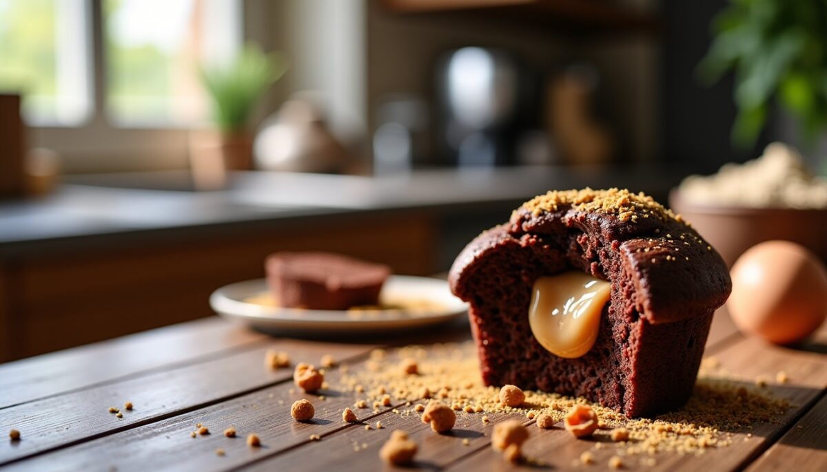 Délice léger : muffins au chocolat renfermant un cœur fondant de spéculoos