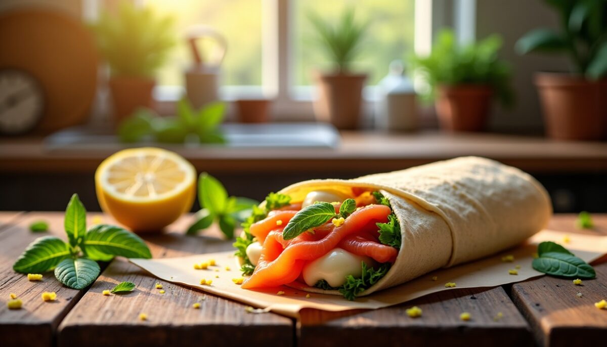 Wrap gourmand au saumon fumé, fromage crémeux et zestes de citron