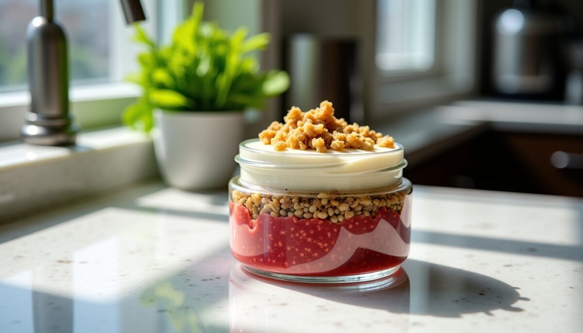 Délice en verrine : tartare de bœuf savoureux, fromage onctueux et crumble croustillant aux noisettes