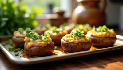 Délicieuses bouchées : champignons farcis au poireau et fromage fondant