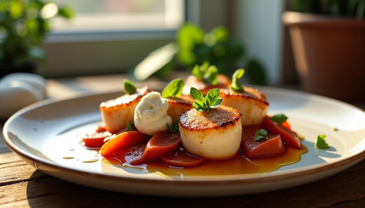 Découvrez la recette gourmande de noix de Saint-Jacques au chorizo fondant et fromage frais crémeux