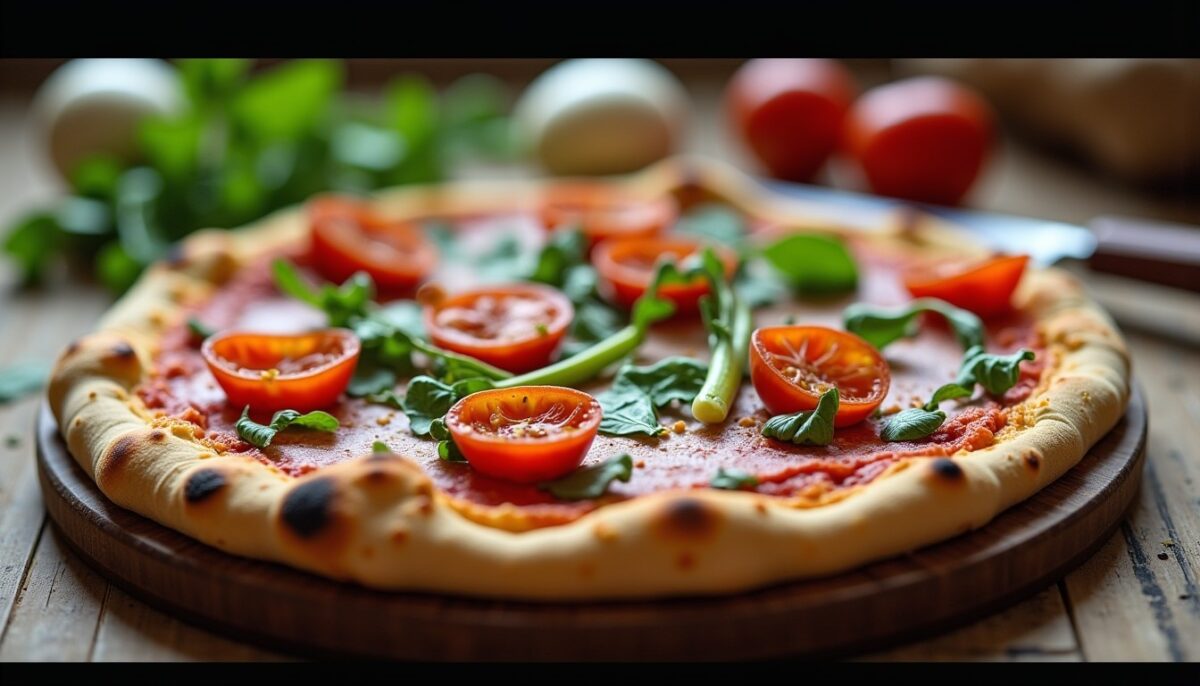 Délicieuse pizza maison au jambon, épinards frais et chèvre fondant : une recette savoureuse à essayer