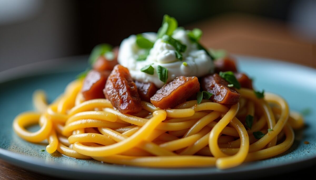 Délice onctueux : Spaghetti aux lardons croustillants et fromage bleu fondant