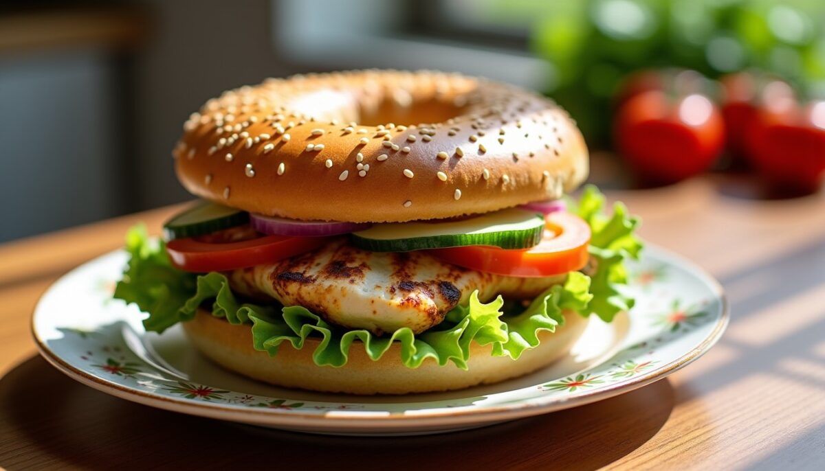 Délice de Bagel au Poulet, Légumes Croquants et Fromage Frais : Recette Facile et Savoureuse