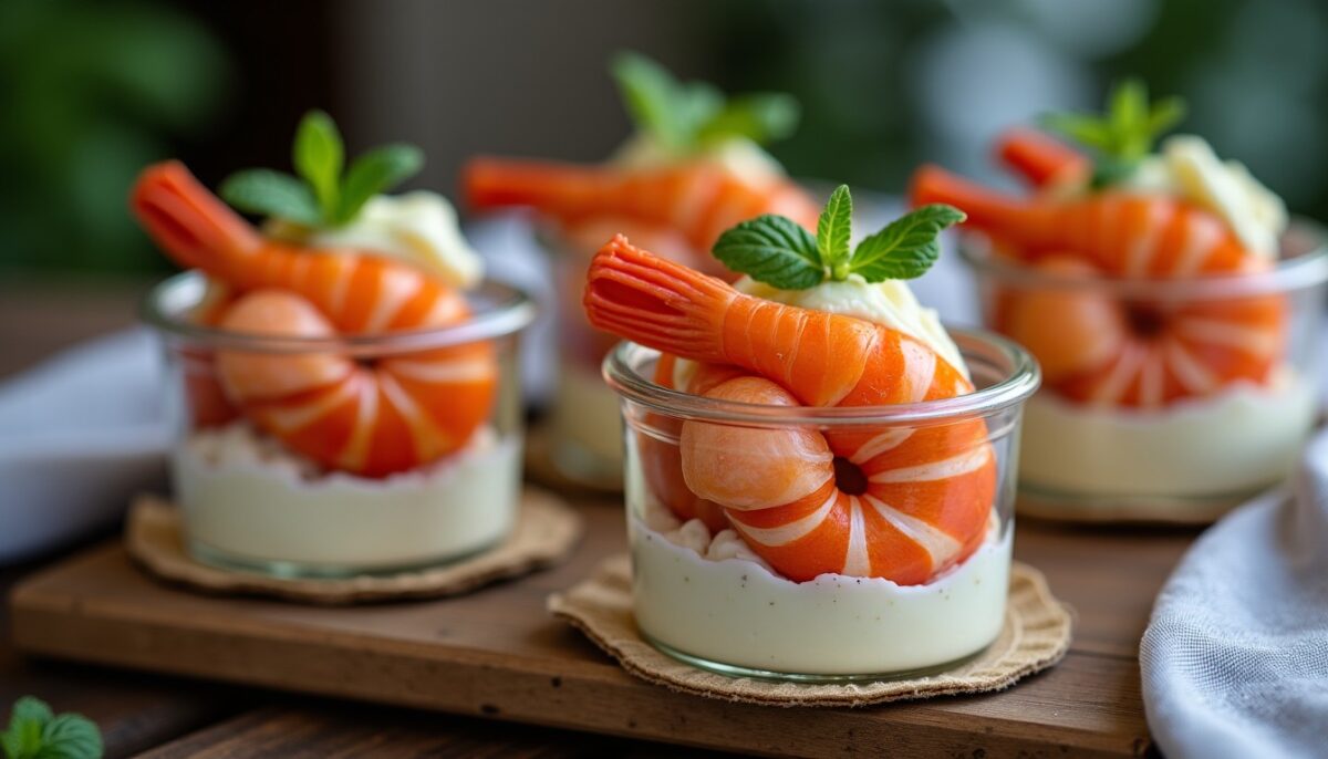 Délice en verrines : saumon fumé et crevettes au fromage frais, une recette gourmande à découvrir