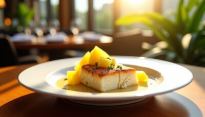 Délicatesse de cabillaud au lait de coco et saveurs exotiques d'ananas