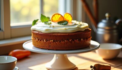 Délicieux gâteau léger à la carotte accompagné d'un onctueux glaçage au cream cheese
