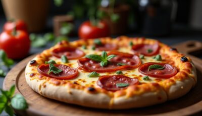 Délicieuse pizza maison au jambon fumé et aux fromages italiens fondants
