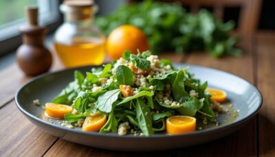 Recette fraîche et gourmande : salade de mesclun au fromage et vinaigrette acidulée au yuzu