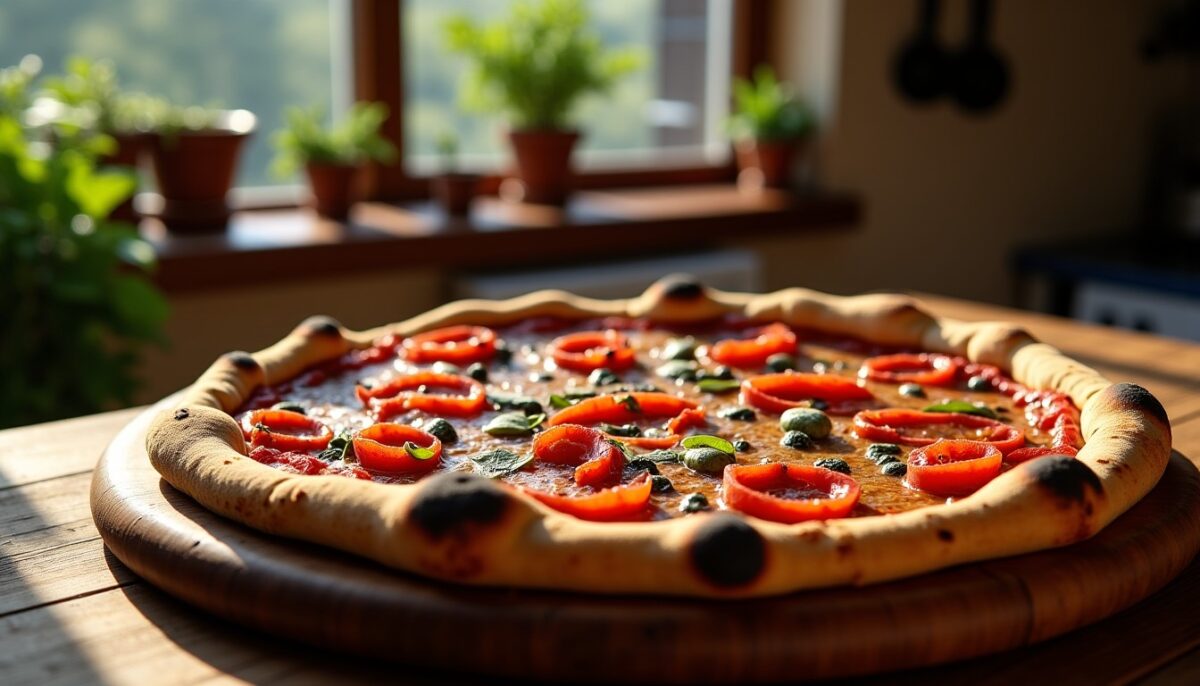 Pizza aux saveurs d’Orient : mariage audacieux de merguez et fromage bleu