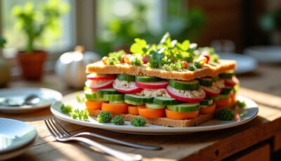 Sandwich Cake au Thon et Crudités : la Recette Facile et Savoureuse à Déguster à Plusieurs !