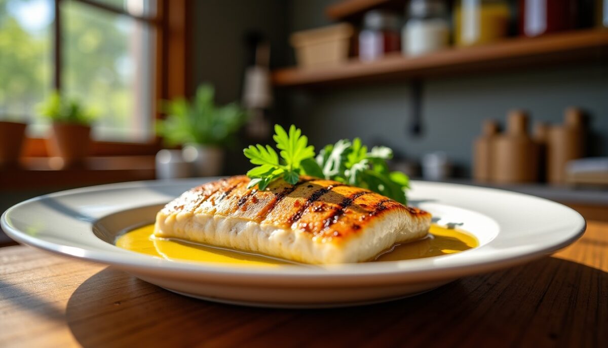 Filet de merlan grillé nappé d'une sauce moutarde légère : une recette pleine de saveurs