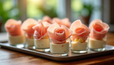 Délice en verrines : jambon blanc et fromage frais pour une recette gourmande