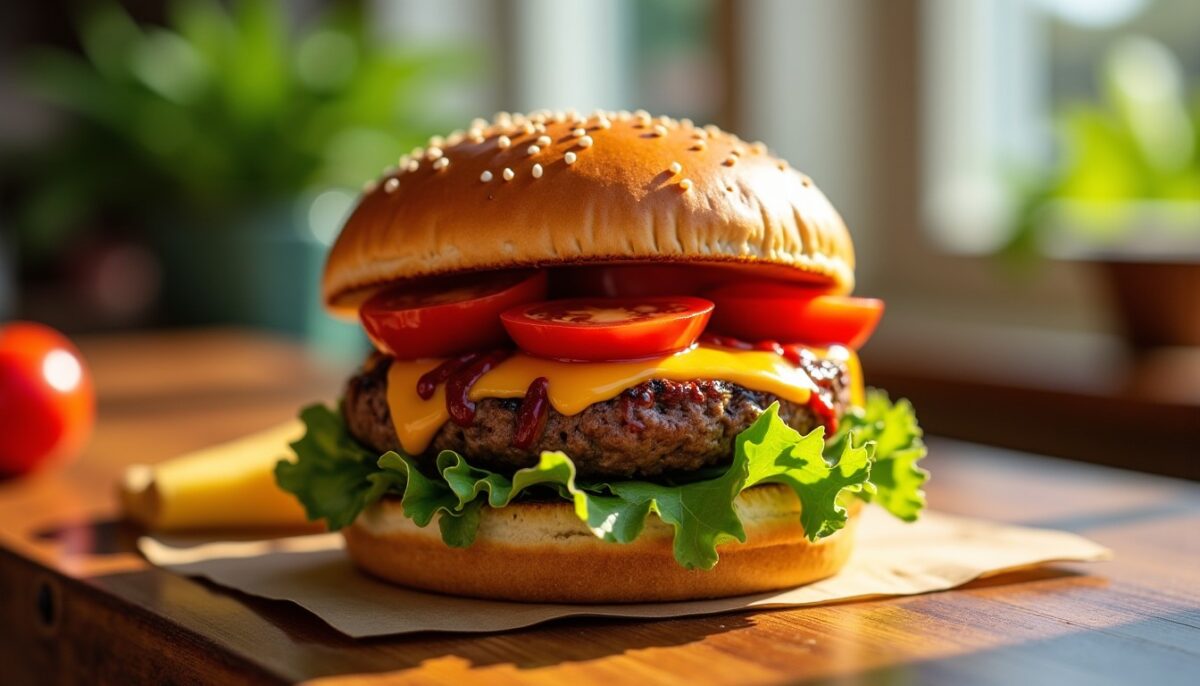 Délice maison : hamburger au fromage fondant nappé de sauce barbecue savoureuse