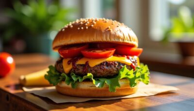 Délice maison : hamburger au fromage fondant nappé de sauce barbecue savoureuse