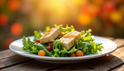 Délice d’Automne : Salade de Frisée au Fromage de Brebis Chaud et Miel Fondant
