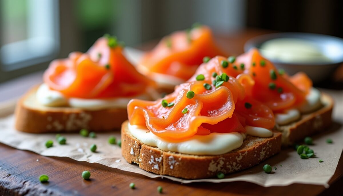 Délice gourmand : toasts au saumon fumé, fenouil croquant et fromage fondant