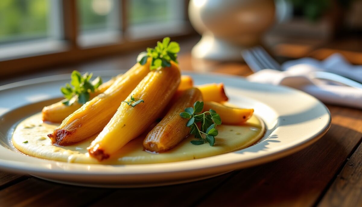 Délicieuse recette d'endives braisées nappées d'une onctueuse crème de Maroilles
