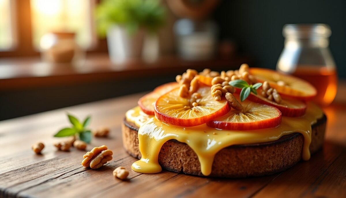 Délice sucré-salé : sandwich au fromage fondant, noix croquantes et pommes caramélisées