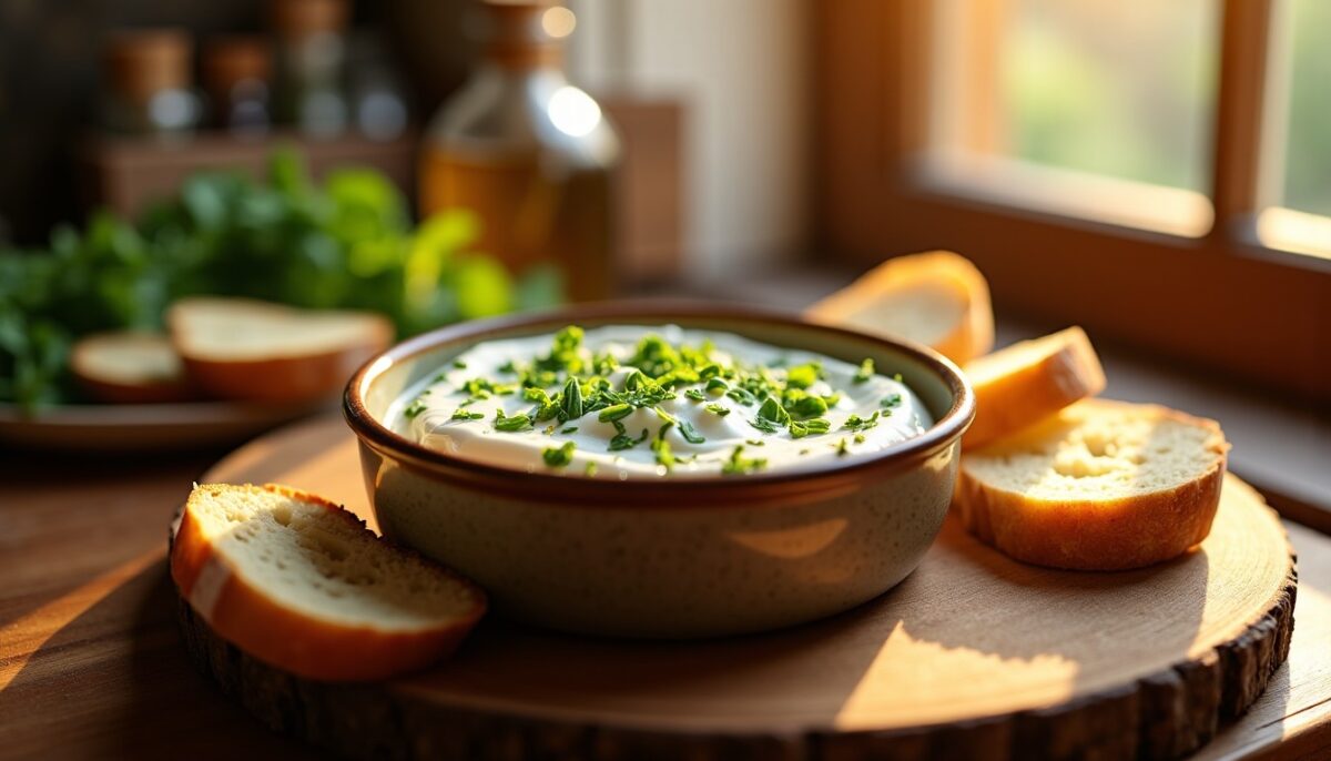 Délice frais : recette gourmande de dip aux herbes et fromage de chèvre