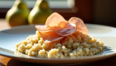 Délicieux Risotto au Bleu, Jambon Cru et Poire : Une Alliance Gourmande et Raffinée