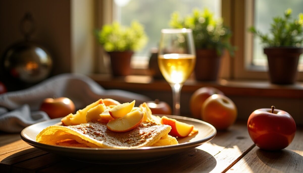 Délicieuses crêpes gourmandes au cidre, pommes fondantes et camembert crémeux