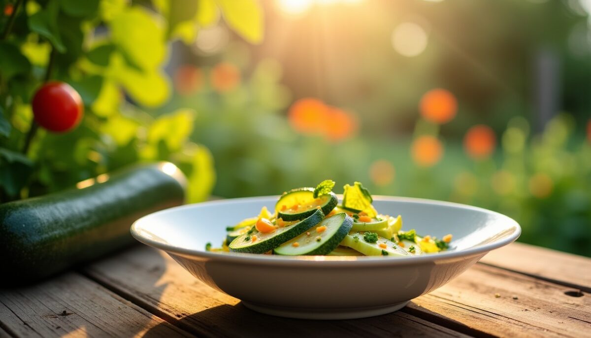 Courgettes du potager en entrée : une marinade fraîche, légère et aux notes fruitées qui ravivent vos papilles