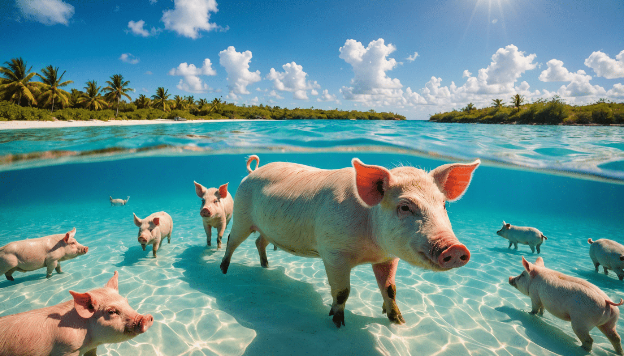 vivez une aventure unique aux bahamas en nageant avec des cochons sauvages. plongez dans des eaux cristallines et profitez d'une rencontre inoubliable avec ces adorables animaux. une expérience mémorable à ne pas manquer!