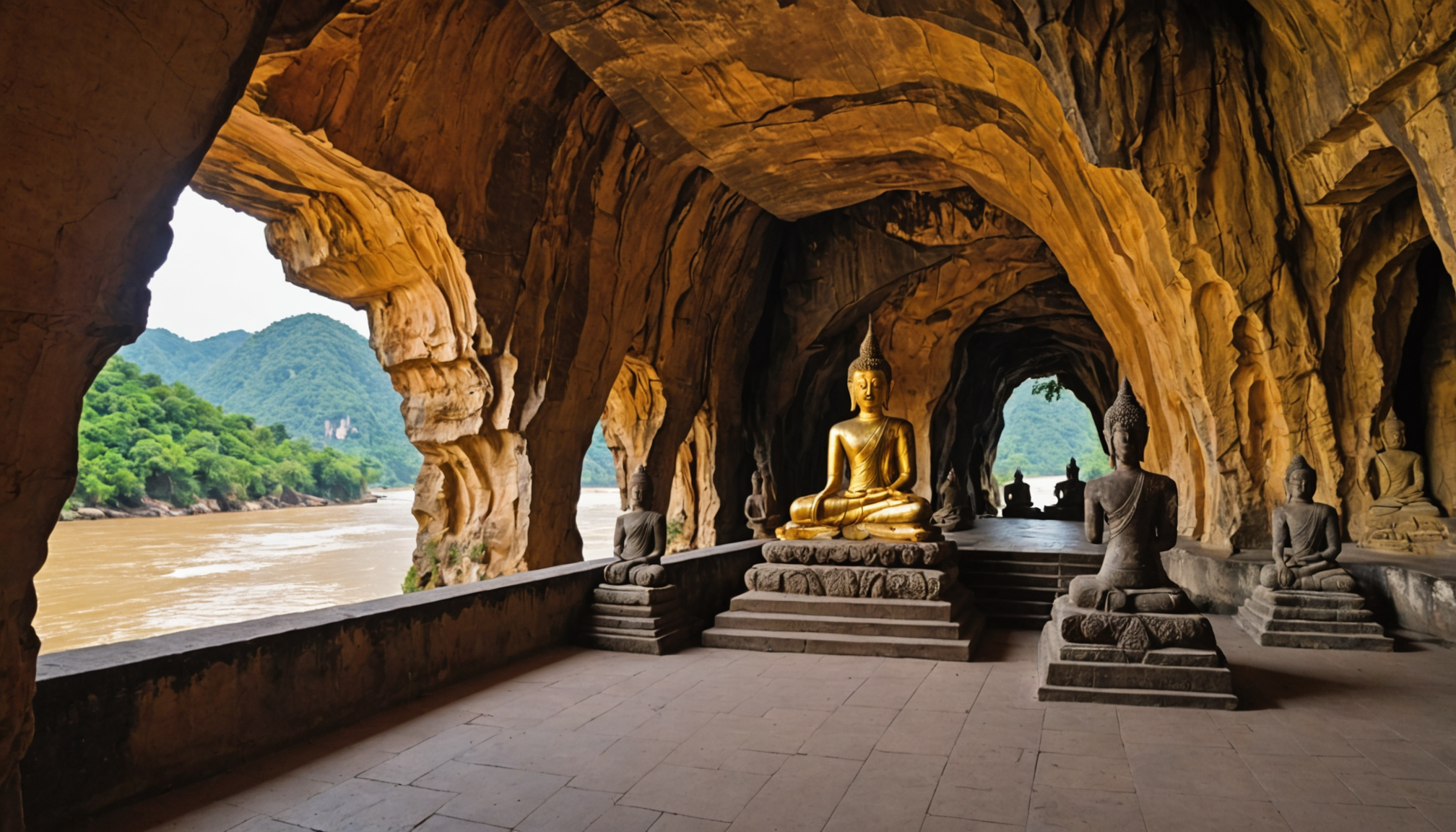 découvrez les grottes de pak ou, un site sacré impressionnant au laos, célèbre pour ses milliers de statues de bouddha nichées dans la roche, offrant un voyage spirituel et un panorama unique sur le mékong.