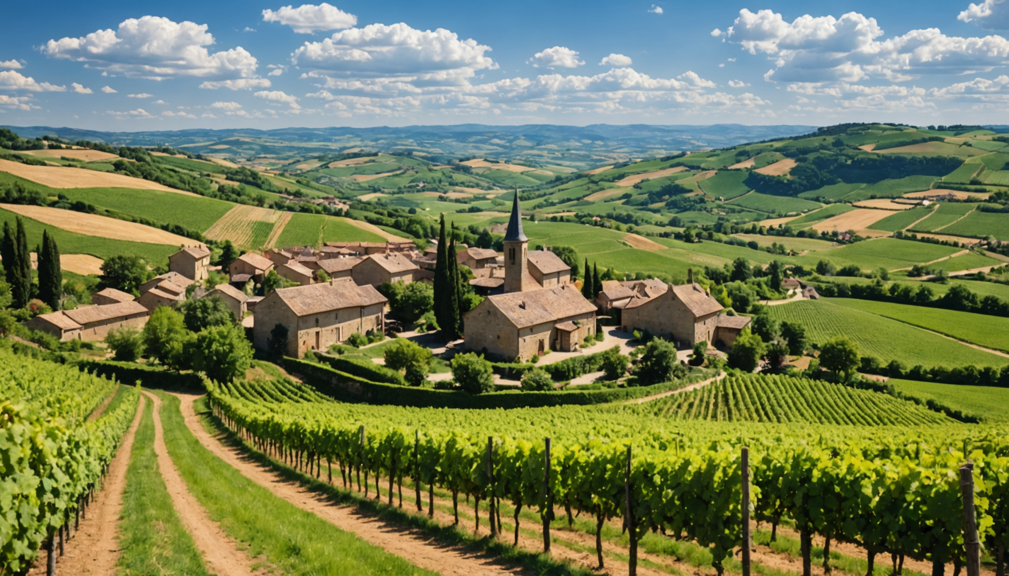 partez à la découverte des paysages vallonnés et des villages pittoresques du beaujolais lors d'une escapade en voiture au départ de lyon. profitez d'une expérience authentique entre vignobles, dégustations et panoramas exceptionnels.