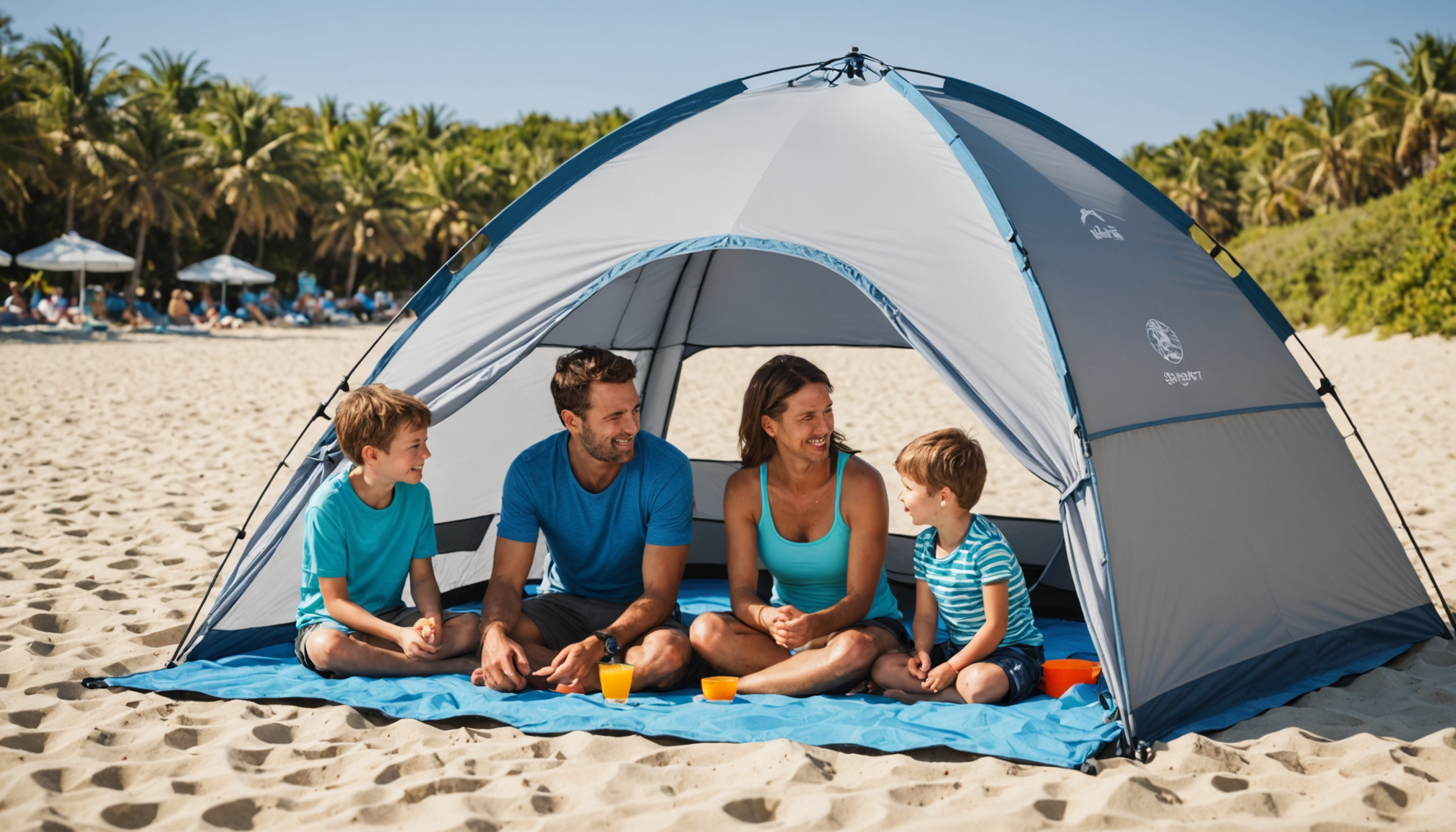 protégez votre famille du soleil avec la tente de plage shadysand : anti-uv, légère et facile à transporter, elle vous accompagne pour des journées sereines en plein air.