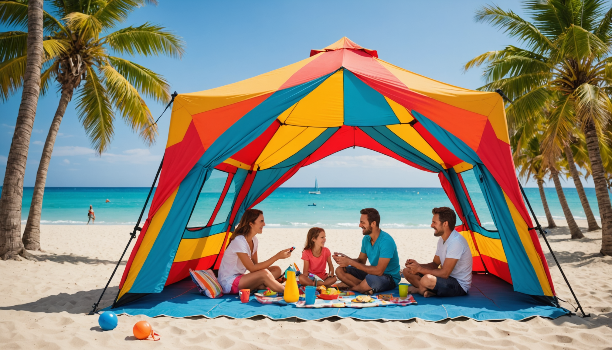 protégez votre famille du soleil avec la tente de plage shadysand : une solution anti-uv, légère et facile à transporter pour des journées sereines au bord de l’eau !
