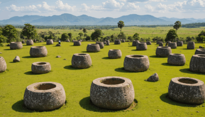 partez à la découverte de la mystérieuse plaine des jarres au laos, un site archéologique fascinant regorgeant d’énormes jarres de pierre, légendes anciennes et paysages uniques. un voyage hors du commun à ne pas manquer !