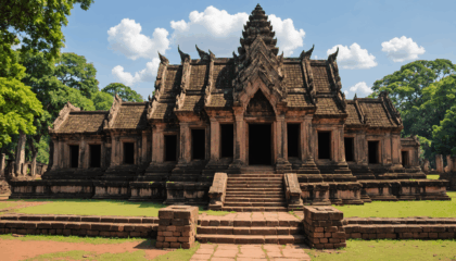 partez à la découverte du vat phou au laos, un ancien temple khmer classé au patrimoine mondial de l’unesco. plongez dans l’histoire fascinante de ce site mystérieux, entre vestiges grandioses et paysages époustouflants au cœur du sud du laos.